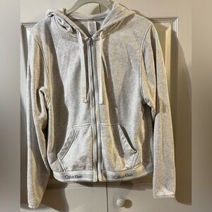Calvin Klein Zip Up Sweatshirt With Hood Loungewear Logo Grey Size M